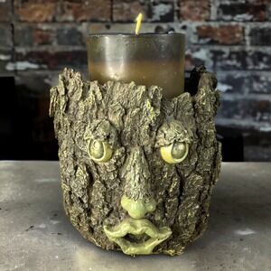 Green Man Tree Nature Spirit Solid Resin Candle Holder Table Top